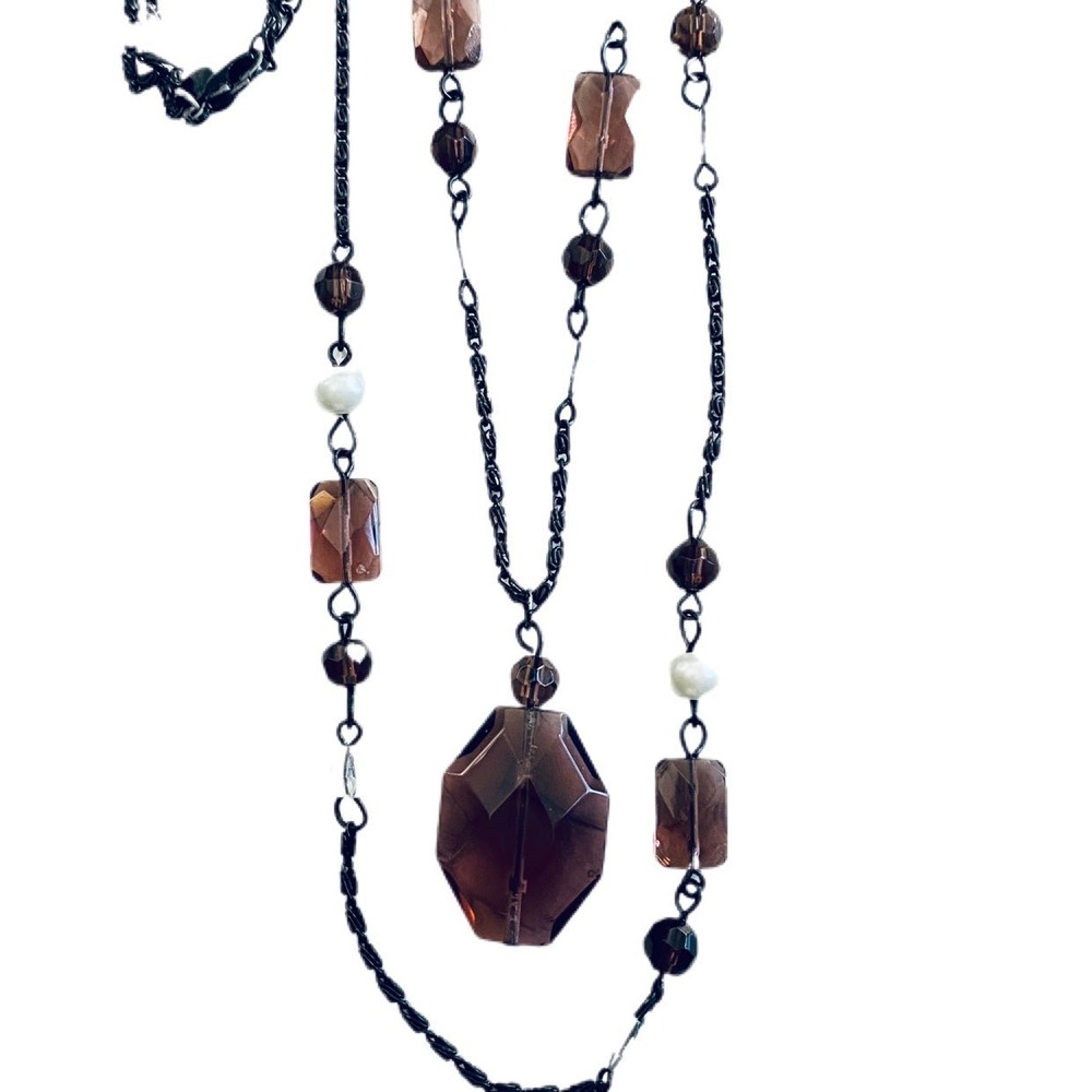 Premier designs signed purple crystals pearls 2 strand‎ necklace